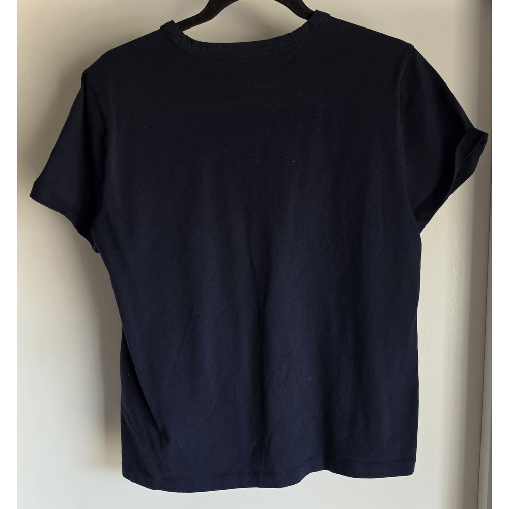 Madewell Women T-Shirt Short Sleeve Navy Solid Cotton Round Neck Tee Top - Picture 2 of 6